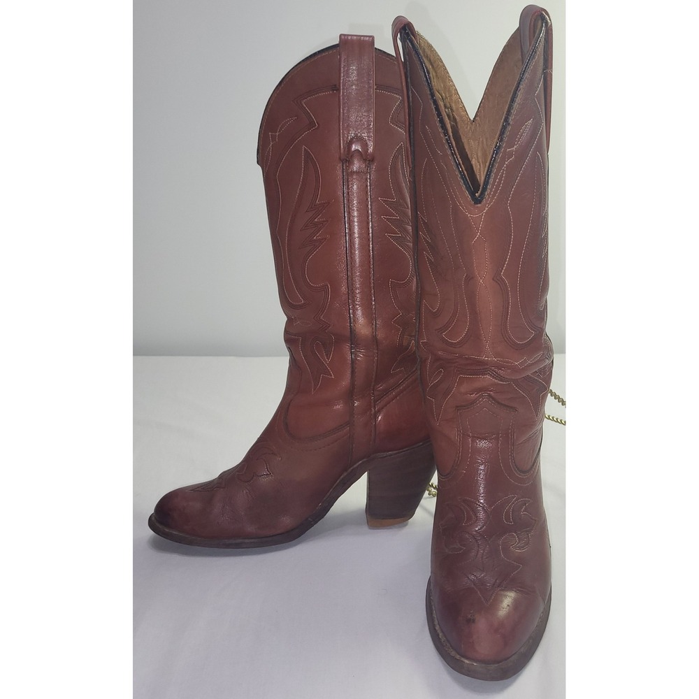 Miss Capezio Heeled Cowboy Boots Brown Leather Western Stitched USA Made Vintage